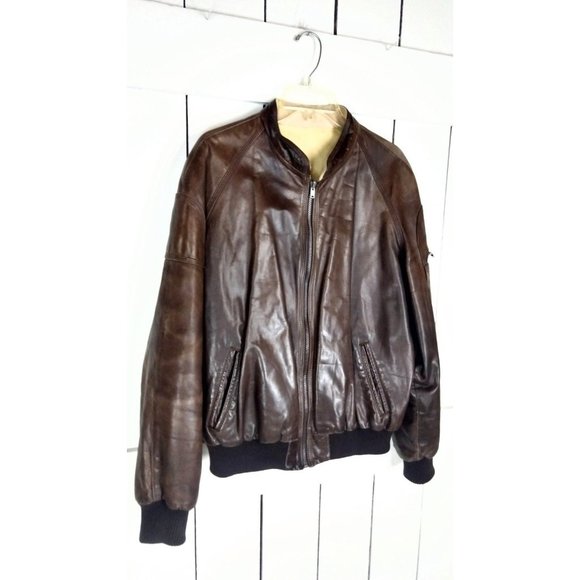 Saks Fifth Avenue mens vintage  brown leather bomber jacket - Picture 3 of 10